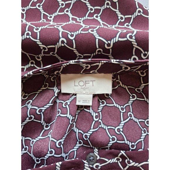 LOFT Outlet Chain Print Belted Long Sleeve Dress Womens Medium Maroon - Picture 4 of 8
